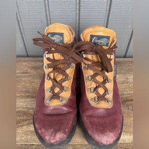 Vintage Vasque Gore Tex Leather Hiking Boot in Burgundy and Tan Made in Italy